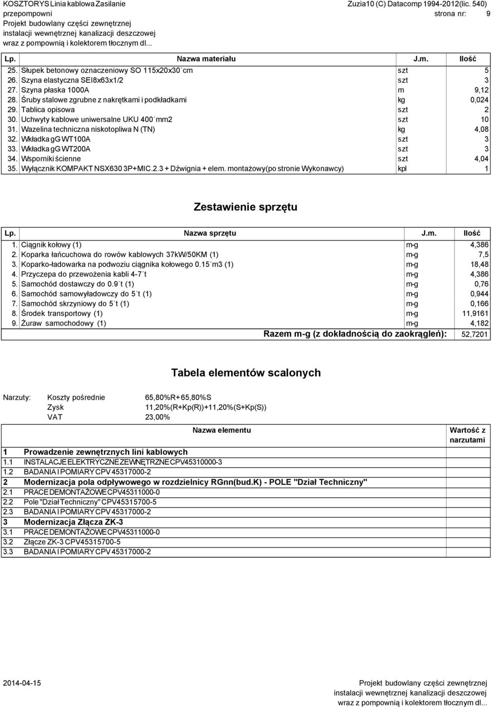 Wkładka gg WT100A szt 3 33. Wkładka gg WT200A szt 3 34. Wsporniki ścienne szt 4,04 35. Wyłącznik KOMPAKT NSX630 3P+MIC.2.3 + Dźwignia + elem.