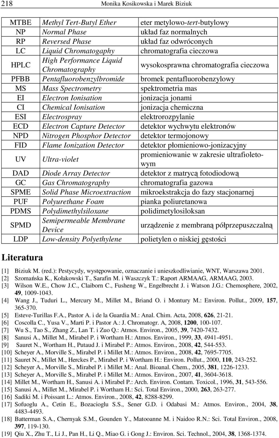 mas EI Electron Ionisation jonizacja jonami CI Chemical Ionisation jonizacja chemiczna ESI Electrospray elektrorozpylanie ECD Electron Capture Detector detektor wychwytu elektronów NPD Nitrogen