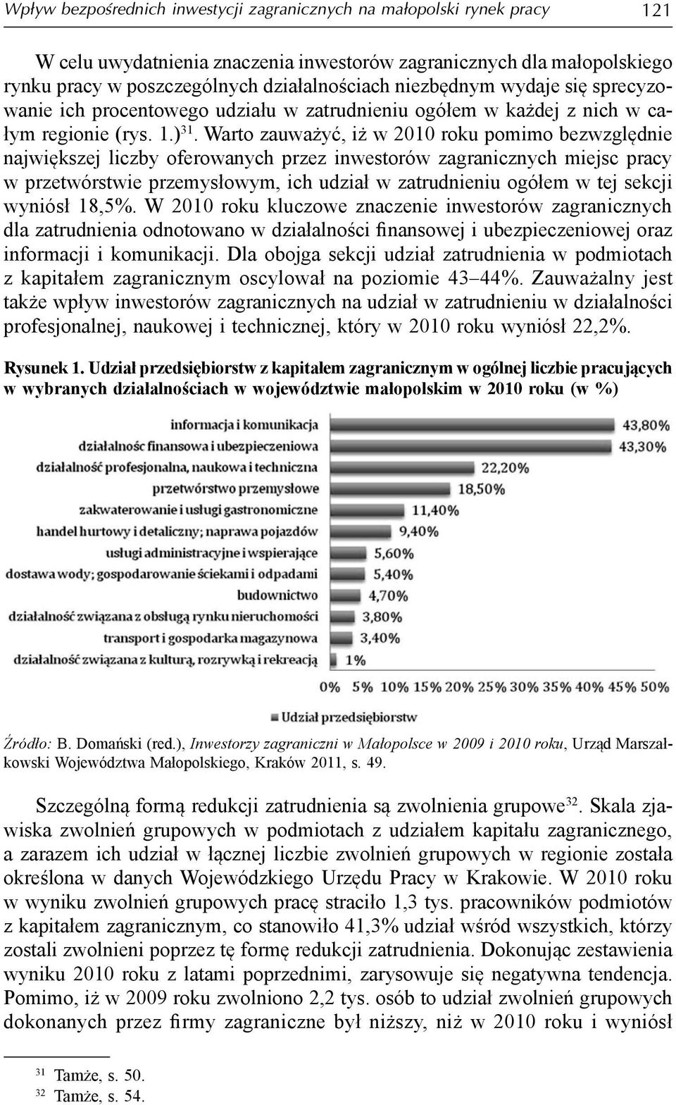 Warto zauważyć, iż w 2010 roku pomimo bezwzględnie największej liczby oferowanych przez inwestorów zagranicznych miejsc pracy w przetwórstwie przemysłowym, ich udział w zatrudnieniu ogółem w tej