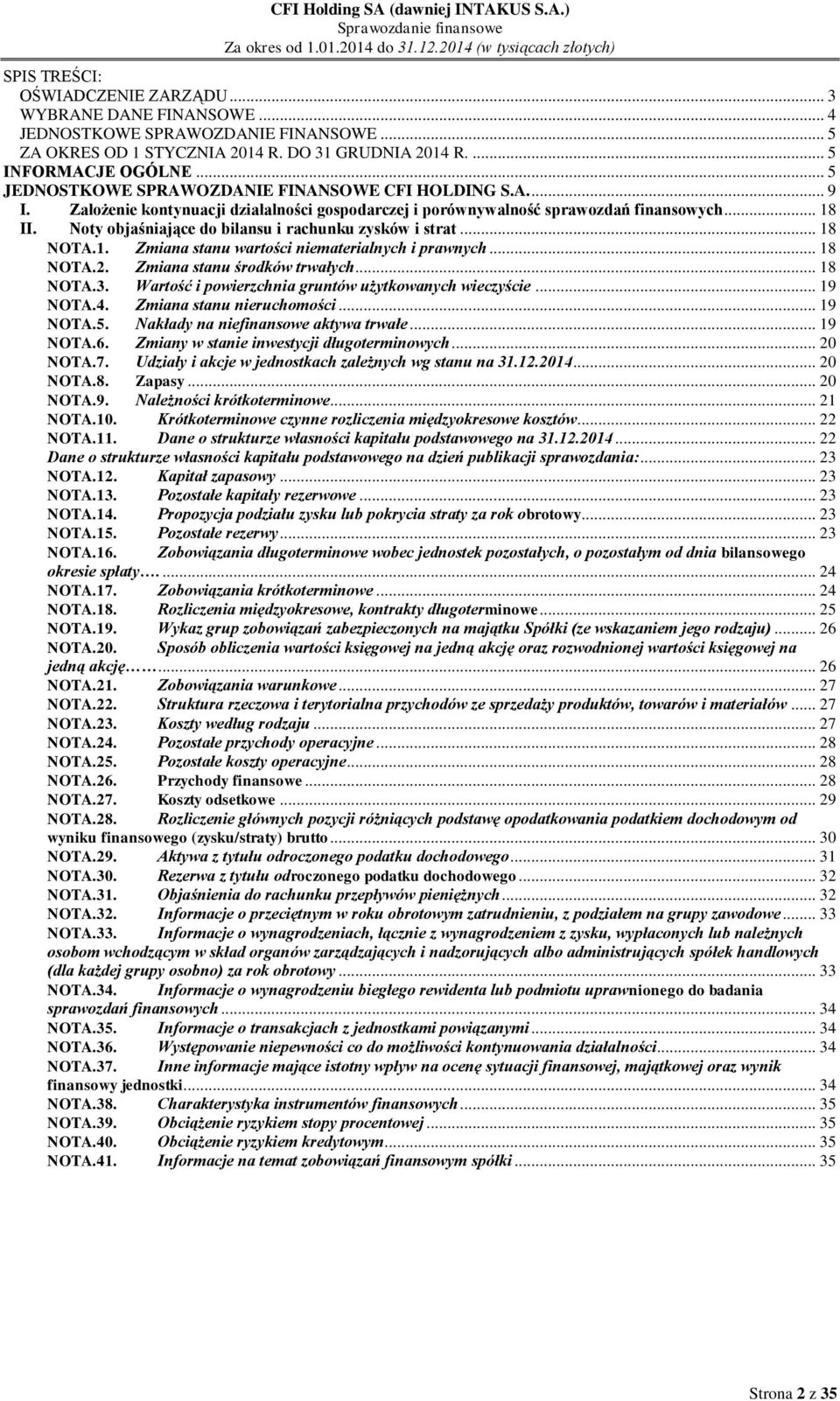 Noty objaśniające do bilansu i rachunku zysków i strat... 18 NOTA.1. Zmiana stanu wartości niematerialnych i prawnych... 18 NOTA.2. Zmiana stanu środków trwałych... 18 NOTA.3.