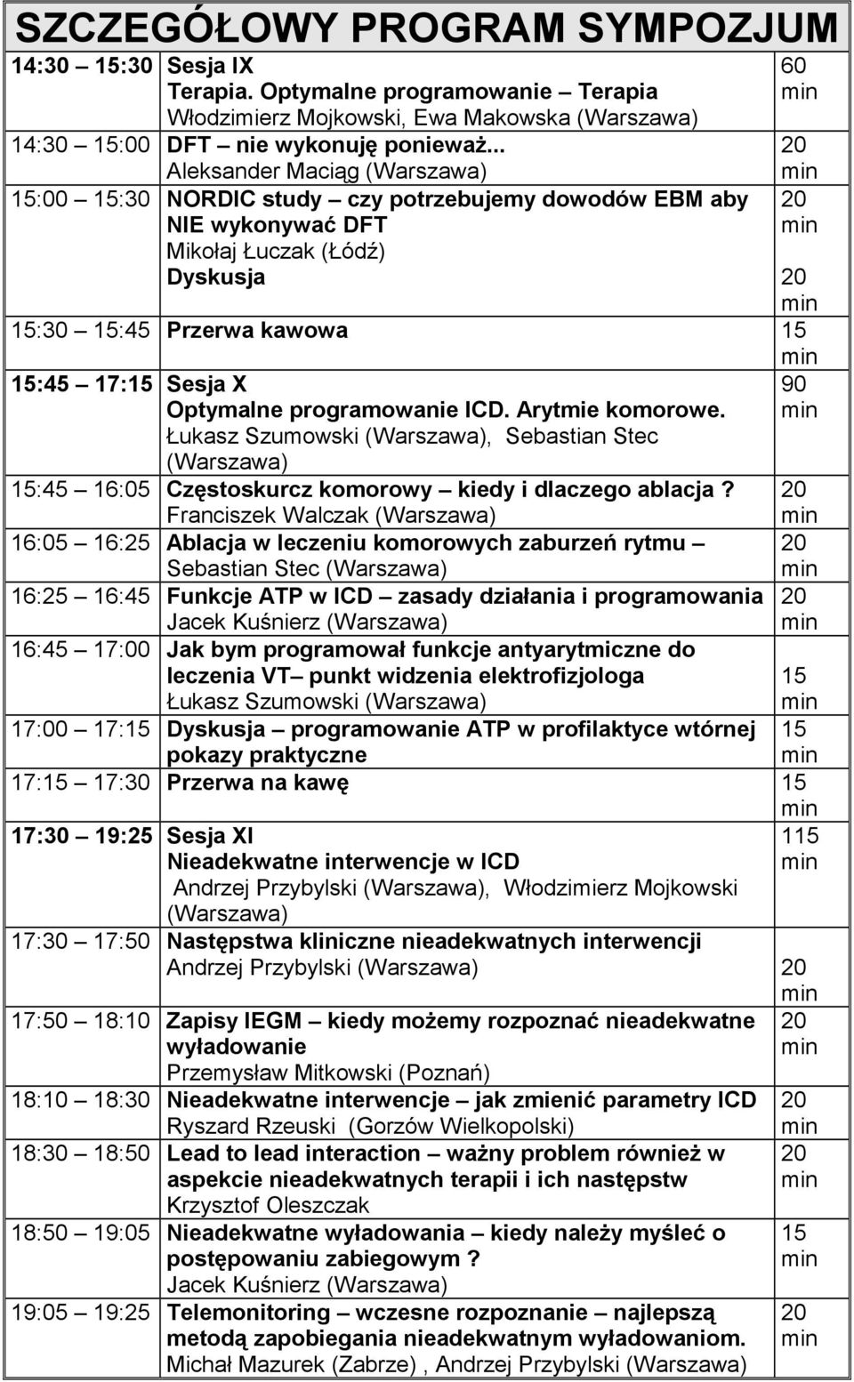 programowanie ICD. Arytmie komorowe. Łukasz Szumowski (Warszawa), Sebastian Stec (Warszawa) :45 16:05 Częstoskurcz komorowy kiedy i dlaczego ablacja?