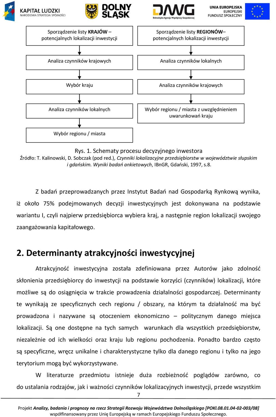 Kalinowski, D. Sobczak (pod red.), Czynniki lokalizacyjne przedsiębiorstw w województwie słupskim i gdaoskim. Wyniki badao ankietowych, IBnGR, Gdaoski, 1997, s.8.