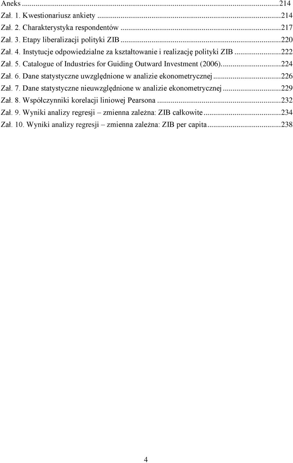 Dane statystyczne uwzględnione w analizie ekonometrycznej... 226 Zał. 7. Dane statystyczne nieuwzględnione w analizie ekonometrycznej... 229 Zał. 8.