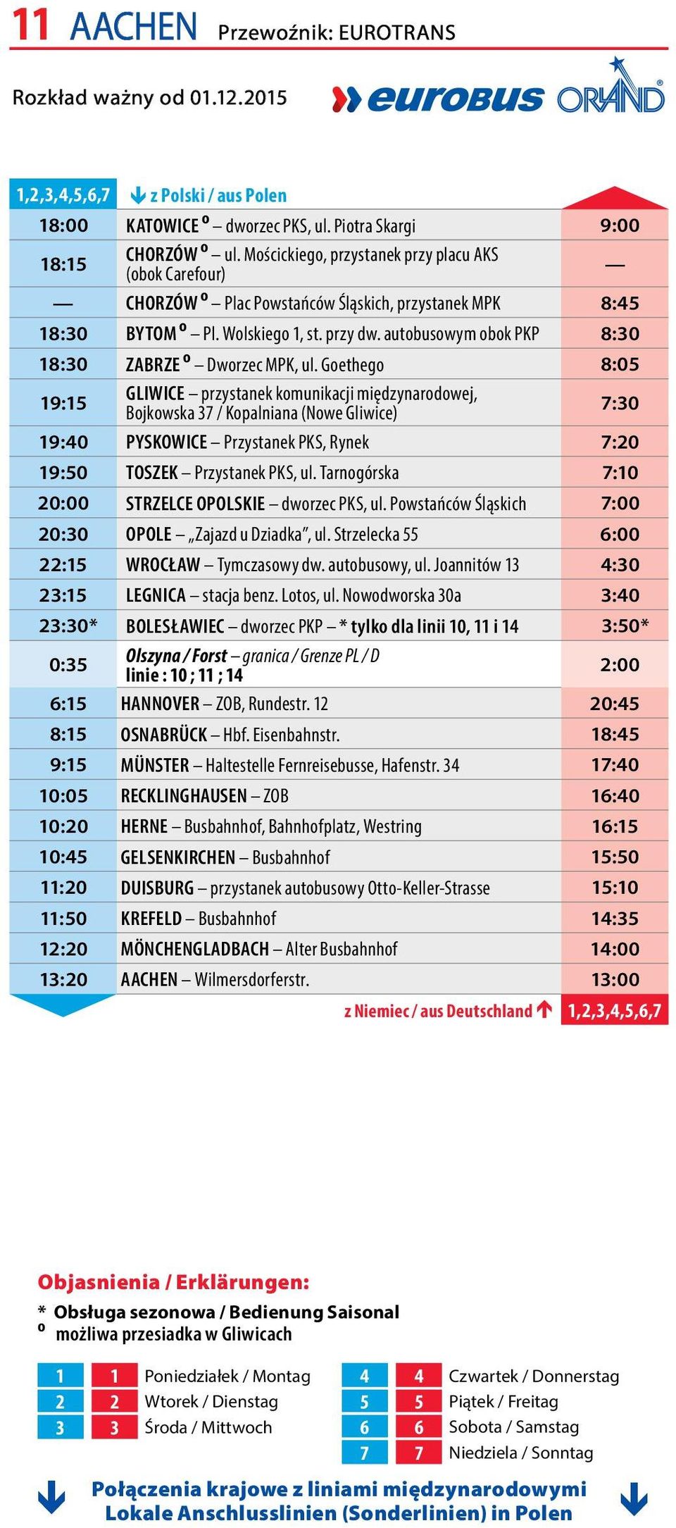 autobusowym obok PKP 8:30 18:30 ZABRZE ⁰ Dworzec MPK, ul.