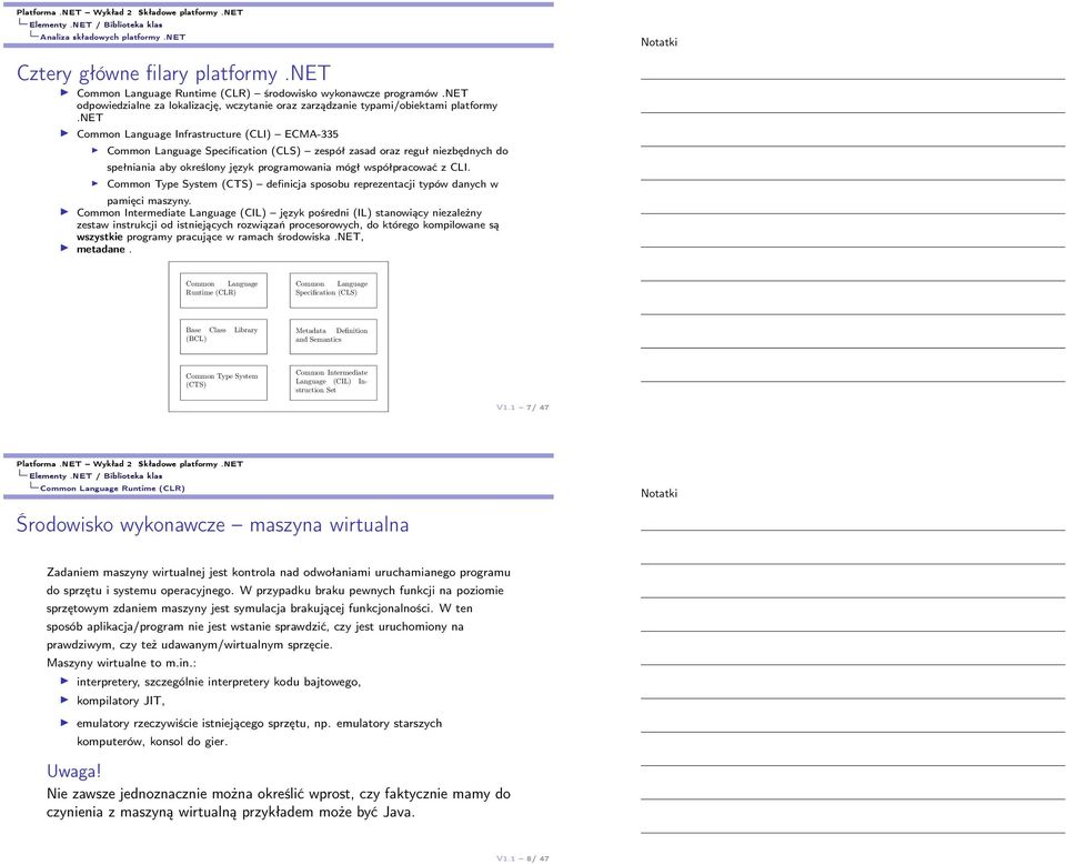 net Common Language Infrastructure (CLI) ECMA-335 Common Language Specification (CLS) zespół zasad oraz reguł niezbędnych do spełniania aby określony język programowania mógł współpracować z CLI.