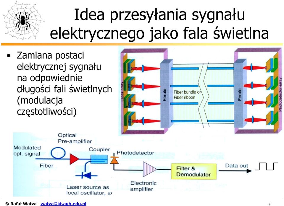 odpowiednie długości fali świetlnych (modulacja