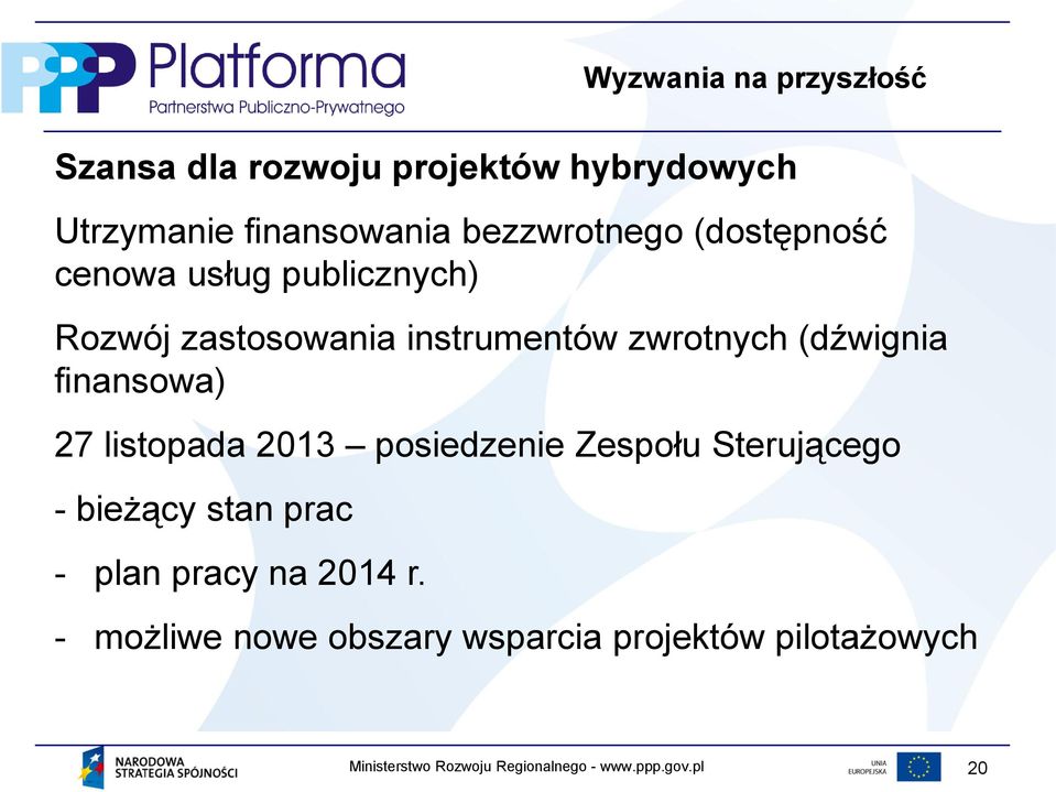 zwrotnych (dźwignia finansowa) 27 listopada 2013 posiedzenie Zespołu Sterującego -