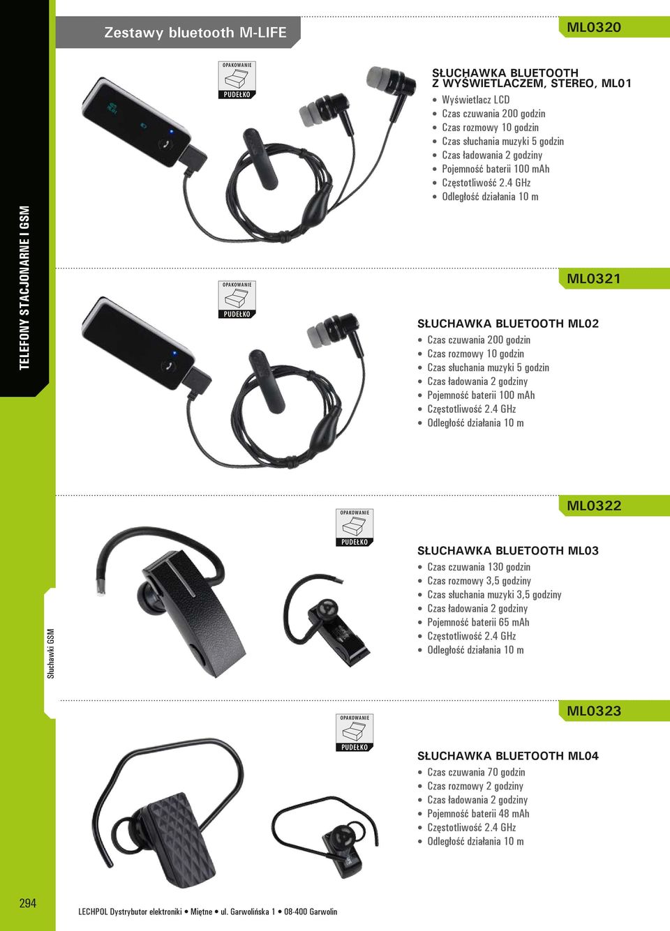 4 GHz Odległość działania 10 m ML0321 Słuchawka bluetooth ML02 Czas czuwania 200 godzin Czas rozmowy 10 godzin Czas słuchania muzyki 5 godzin Czas ładowania 2 4 GHz Odległość działania 10 m ML0322