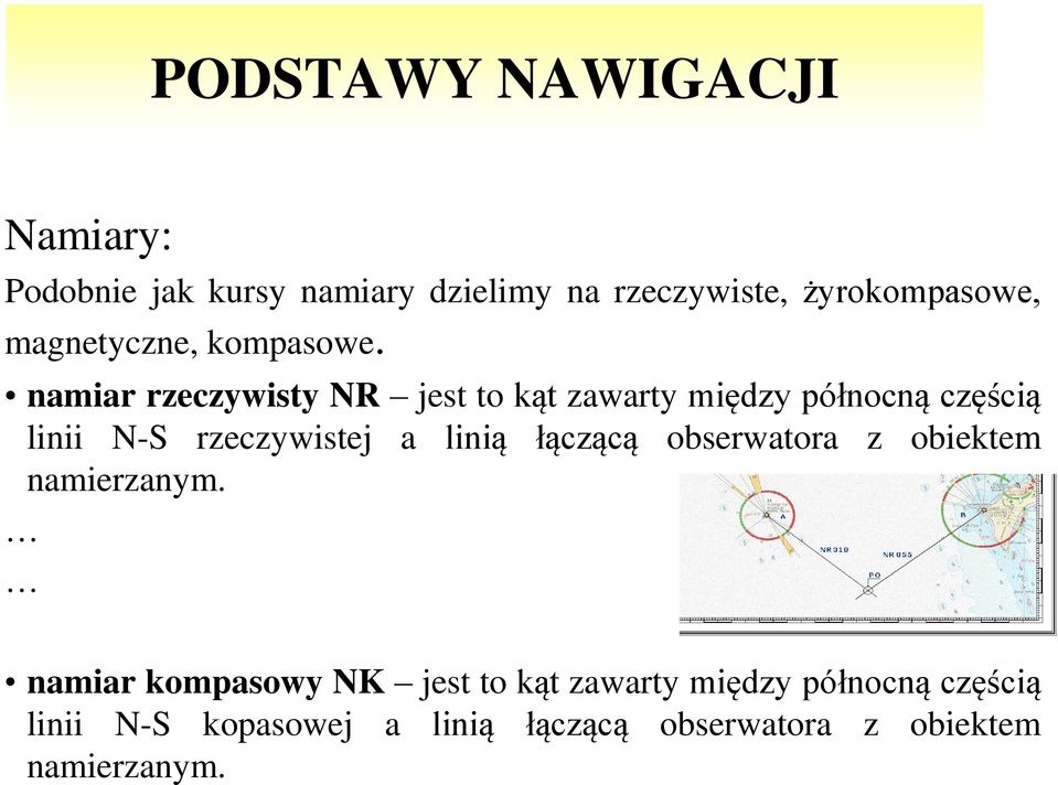 namiar rzeczywisty NR jest to kąt zawarty między północną częścią linii N-S rzeczywistej a