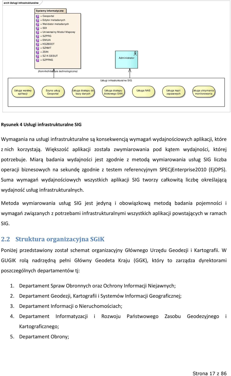 NAS Usługa kopii zapasowych Usługa utrzymania i monitorowania Rysunek 4 Usługi infrastrukturalne SIG Wymagania na usługi infrastrukturalne są konsekwencją wymagań wydajnościowych aplikacji, które z