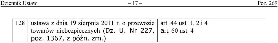 o przewozie towarów niebezpiecznych (Dz. U.