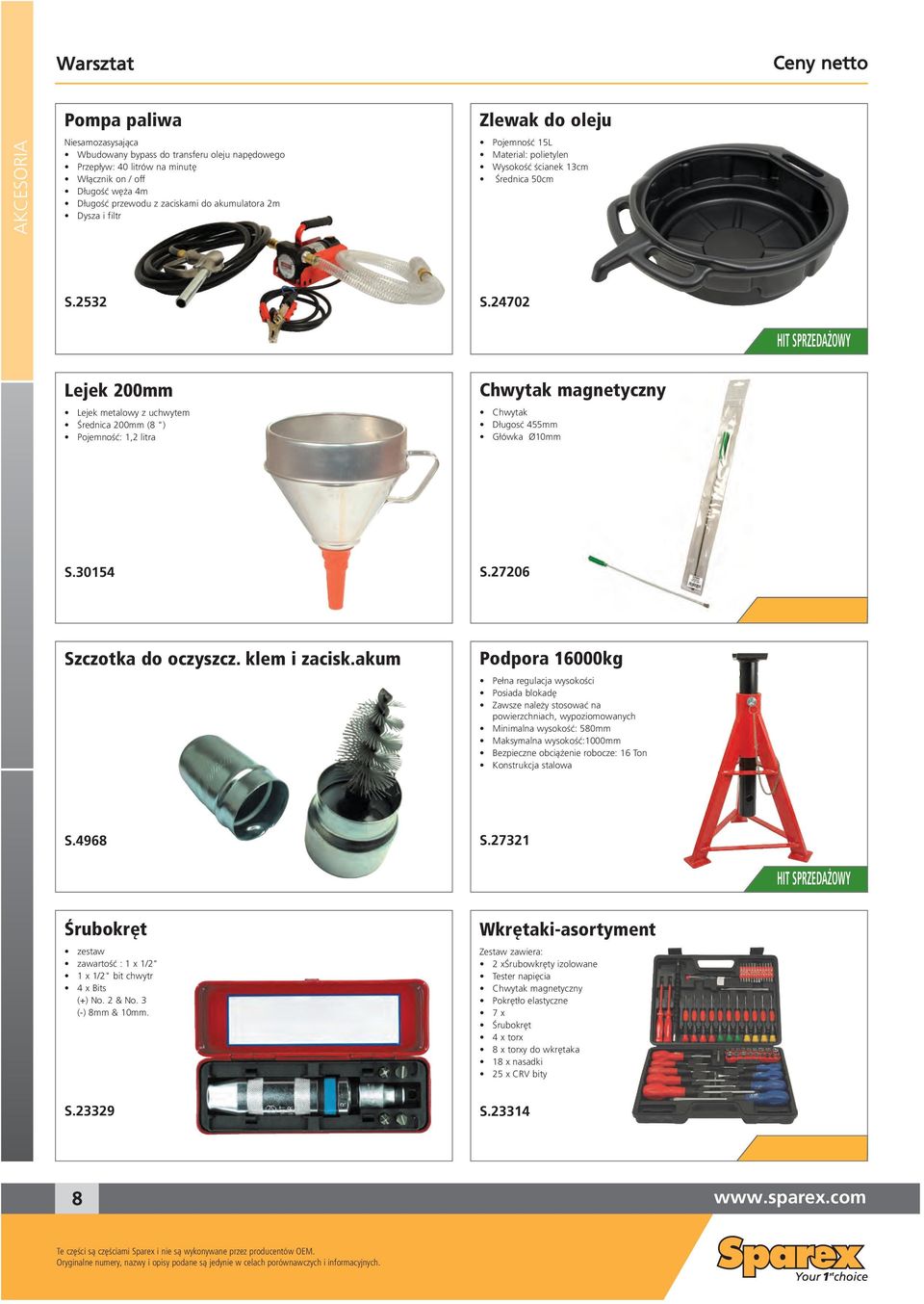 24702 Lejek 200 Lejek metalowy z uchwytem Średnica 200 (8 ") Pojemność: 1,2 litra hwytak magnetyczny chwytak Długosć 455 Główka Ø10 S.30154 S.27206 Szczotka do oczyszcz. klem i zacisk.