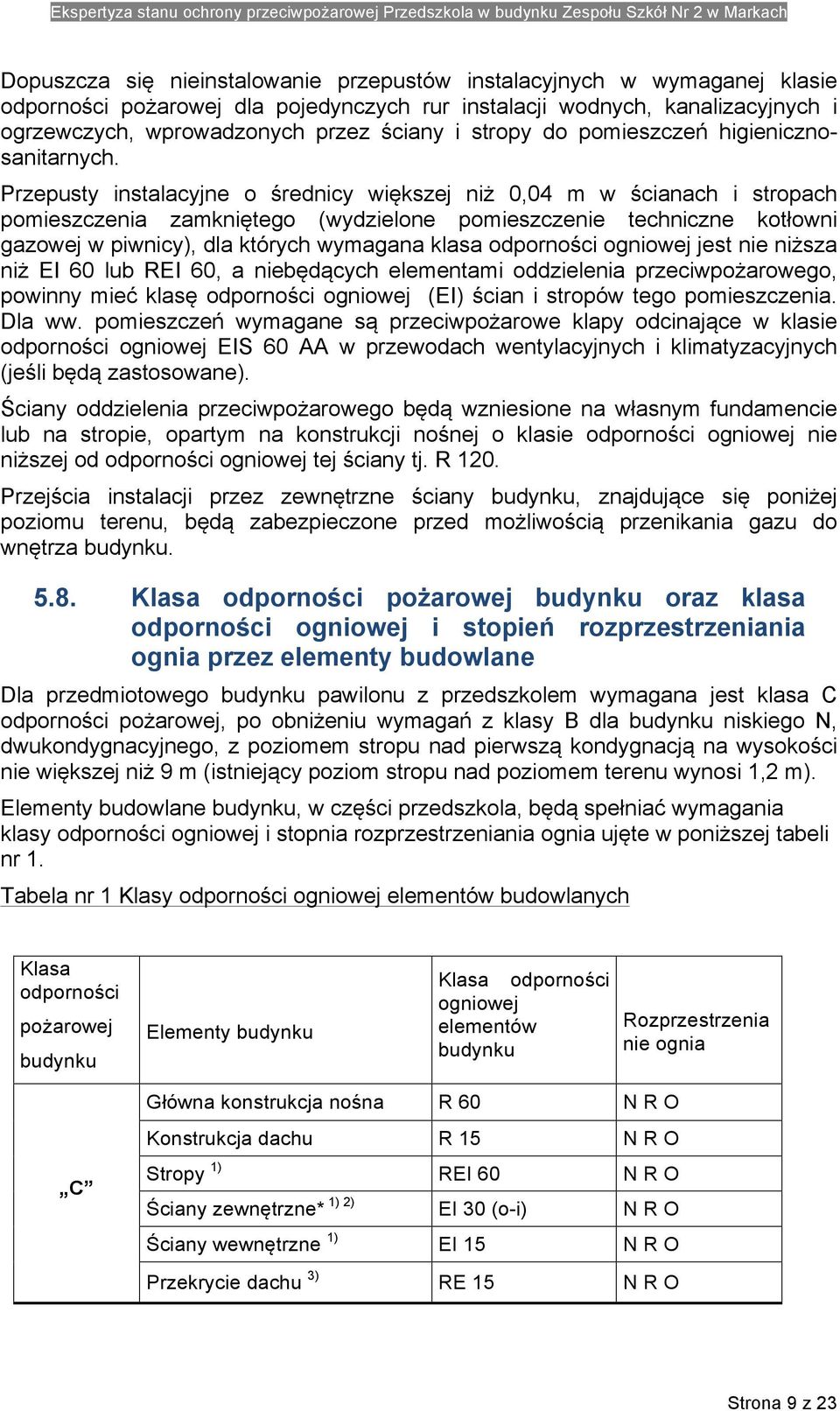 Przepusty instalacyjne o średnicy większej niż 0,04 m w ścianach i stropach pomieszczenia zamkniętego (wydzielone pomieszczenie techniczne kotłowni gazowej w piwnicy), dla których wymagana klasa