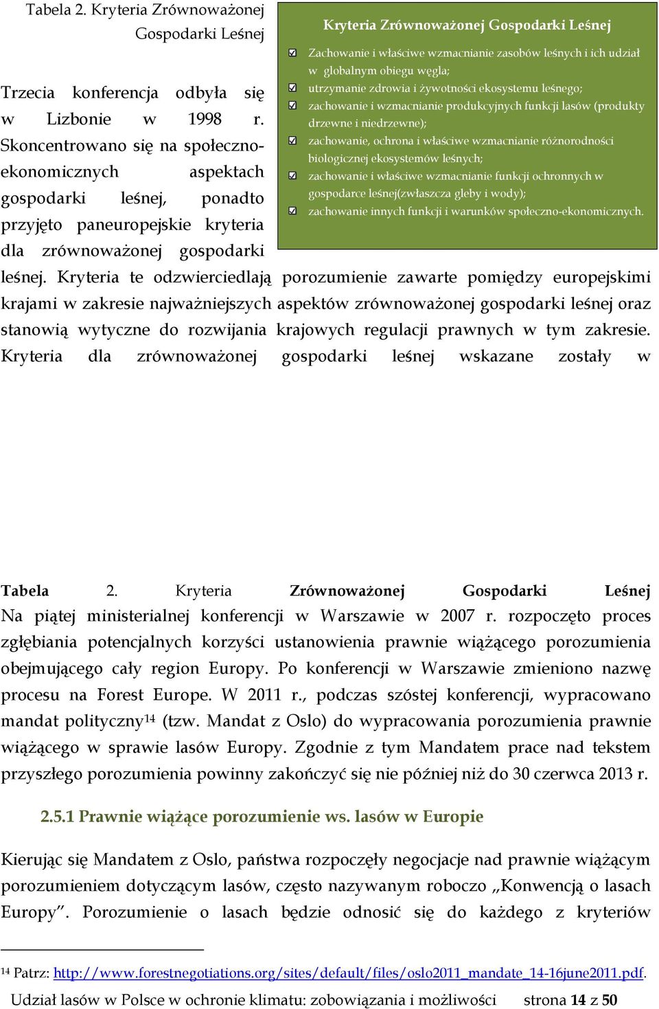 właściwe wzmacnianie zasobów leśnych i ich udział w globalnym obiegu węgla; utrzymanie zdrowia i żywotności ekosystemu leśnego; zachowanie i wzmacnianie produkcyjnych funkcji lasów (produkty drzewne