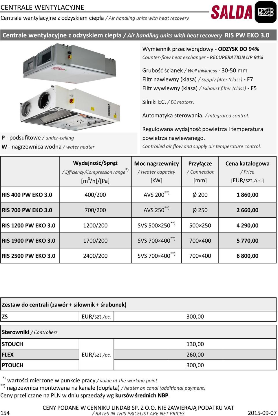 wywiewny (klasa) / Exhaust filter (class) - F5 Silniki EC. / EC motors. Automatyka sterowania. / Integrated control.