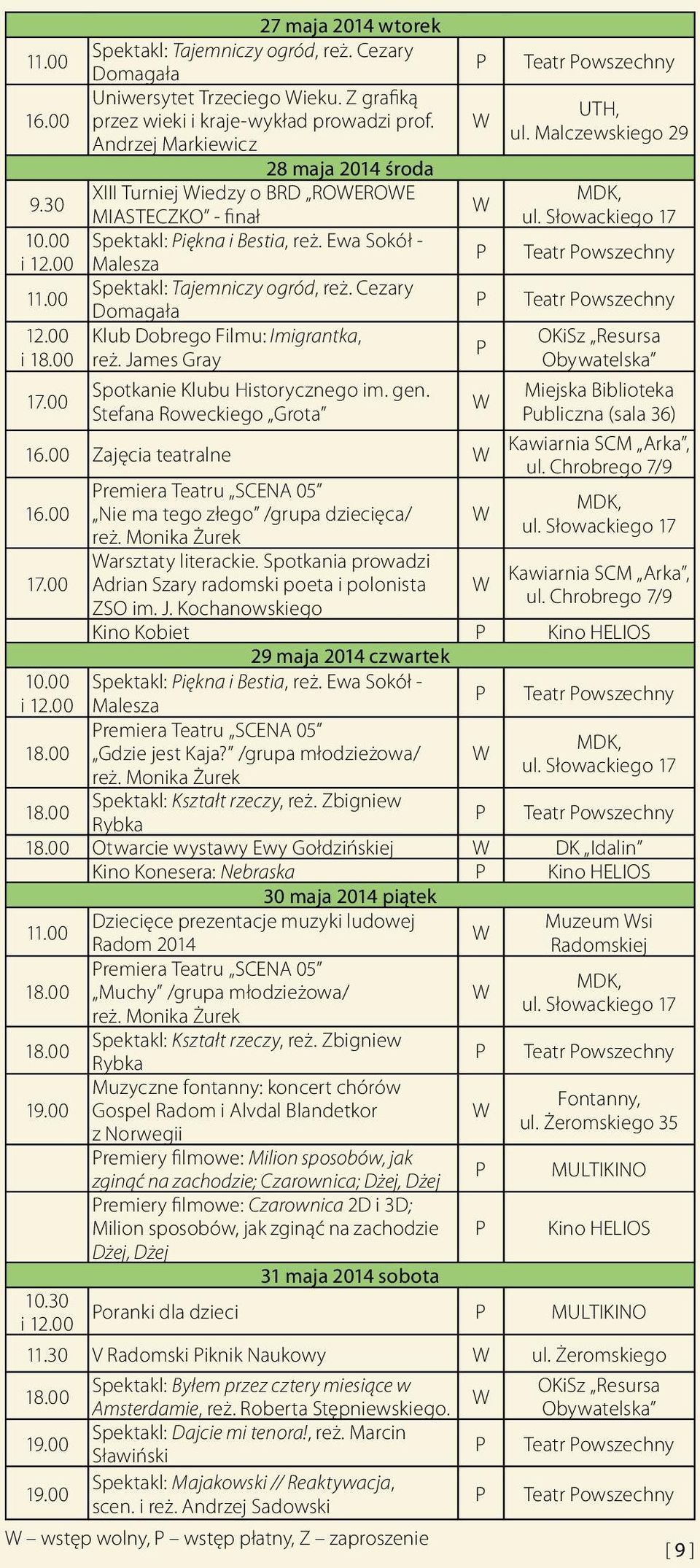 Cezary Domagała 12.00 Klub Dobrego Filmu: Imigrantka, i 18.00 reż. James Gray 17.00 Spotkanie Klubu Historycznego im. gen. Stefana Roweckiego Grota P P Teatr Powszechny UTH, ul.