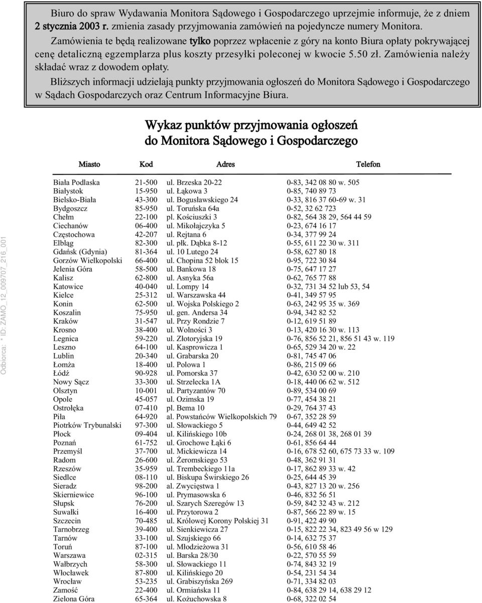 Zamówienia należy składać wraz z dowodem opłaty.