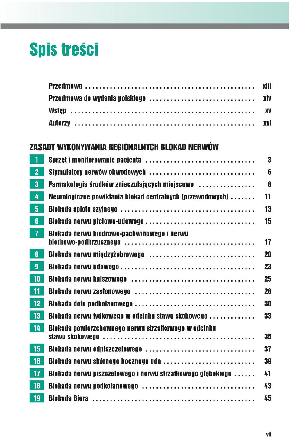 ............................. 6 3 Farmakologia środków znieczulających miejscowo................ 8 4 Neurologiczne powikłania blokad centralnych (przewodowych)....... 11 5 Blokada splotu szyjnego.