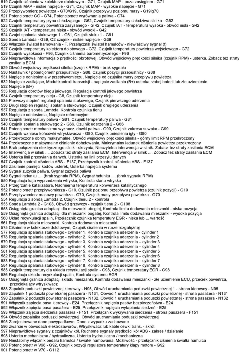 silnika - G62 523 Czujnik temperatury powietrza zasysanego - G 42, Czujnik IAT - temperatura wysoka - obwód niski - G42 523 Czujnik IAT - temperatura niska - obwód wysoki - G42 524 Czujni spalania