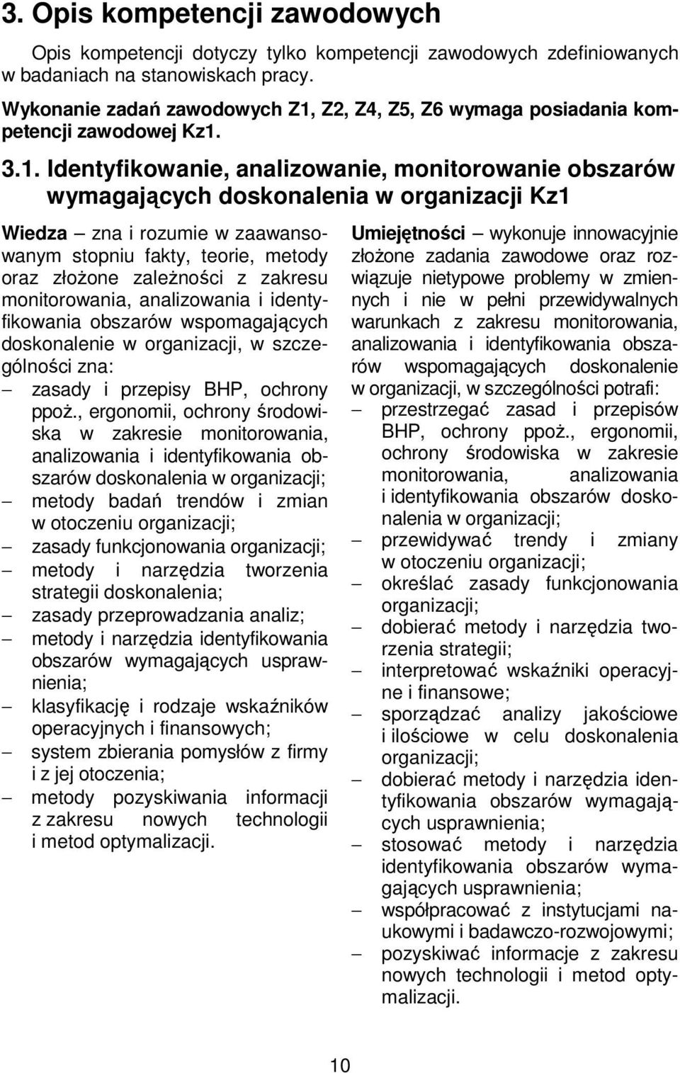 Z2, Z4, Z5, Z6 wymaga posiadania kompetencji zawodowej Kz1.