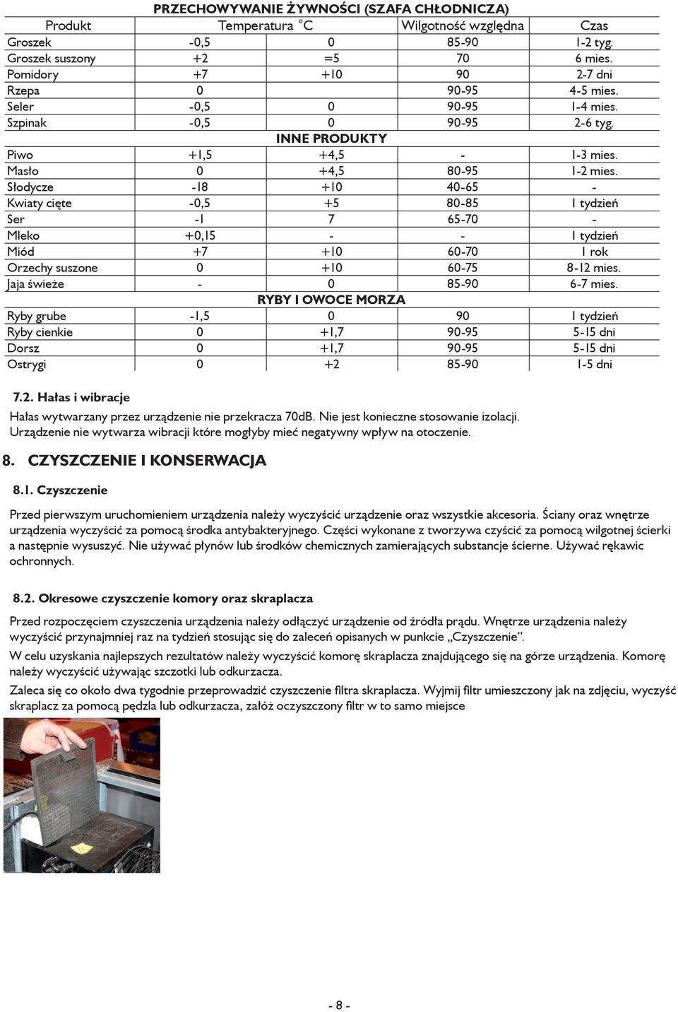 Słodycze -18 10 40-65 - Kwiaty cięte -0,5 5 80-85 1 tydzień Ser -1 7 65-70 - Mleko 0,15 - - 1 tydzień Miód 7 10 60-70 1 rok Orzechy suszone 0 10 60-75 8-12 mies. Jaja świeże - 0 85-90 6-7 mies.