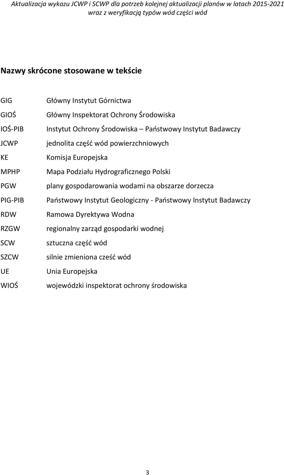 Hydrograficznego Polski plany gospodarowania wodami na obszarze dorzecza Państwowy Instytut Geologiczny - Państwowy Instytut Badawczy Ramowa