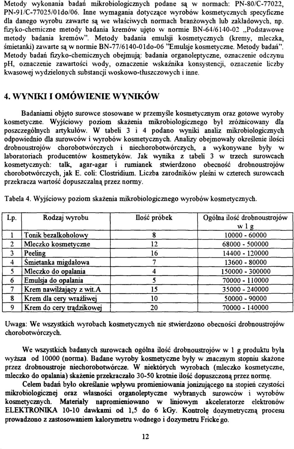 fizyko-chemiczne metody badania kremów ujęto w normie BN-64/6140-02 Podstawowe metody badania kremów".