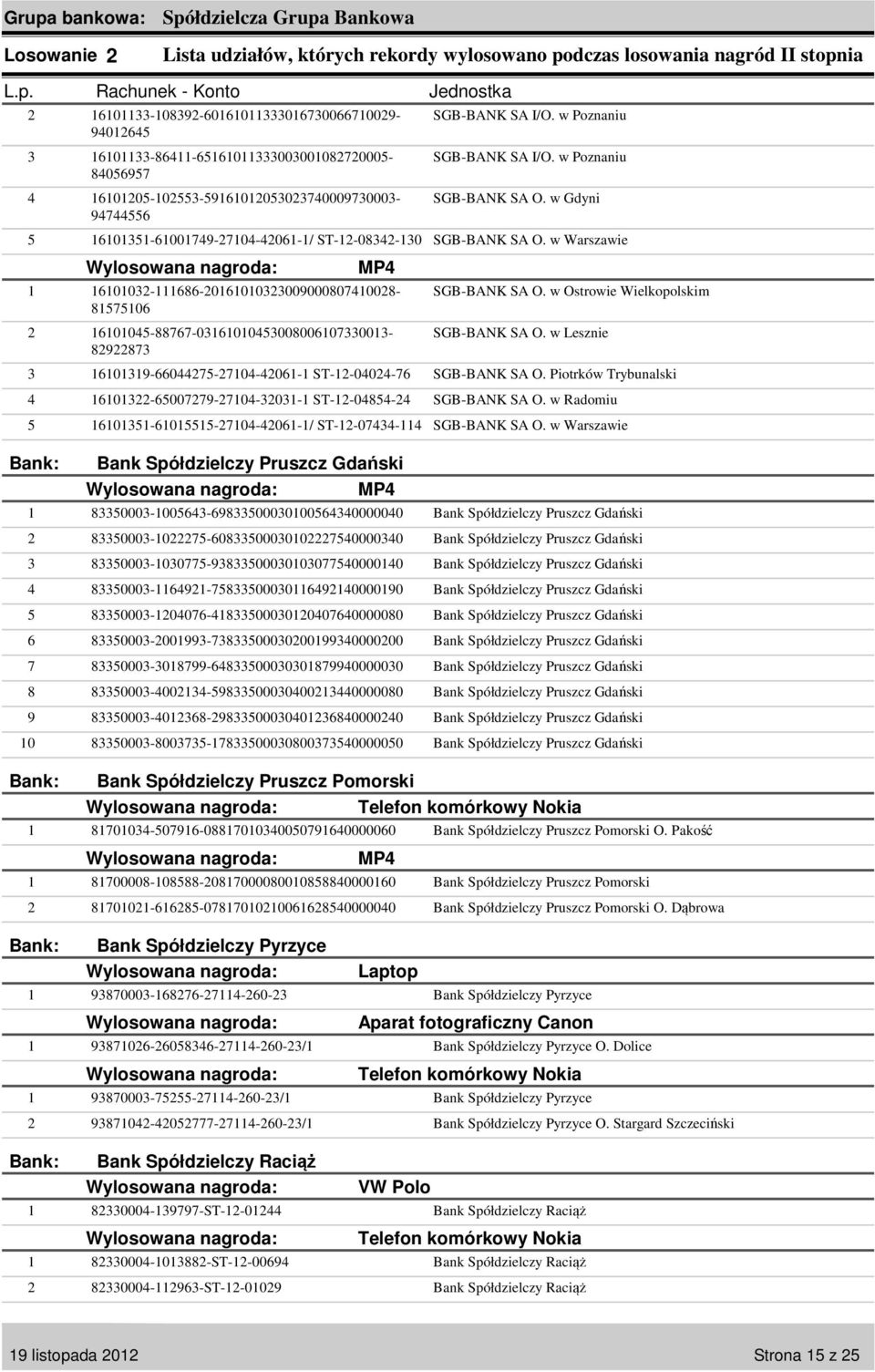 Piotrków Trybunalski 0-00779-70-0- ST--08- SGB-BANK SA O. w Radomiu 0-0-70-0-/ ST--07- SGB-BANK SA O.