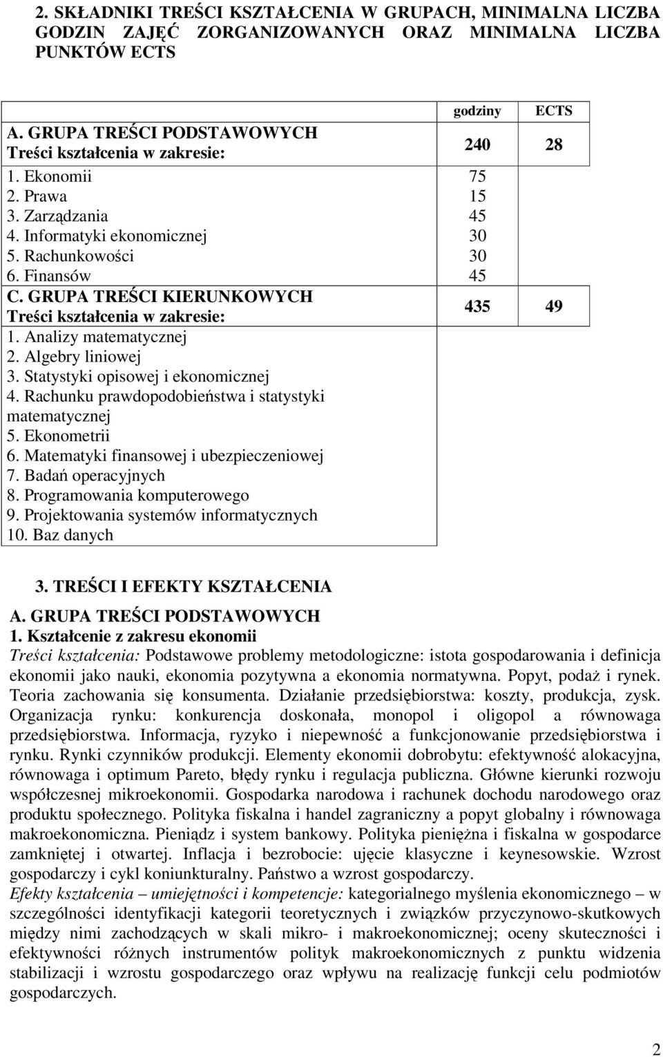 Statystyki opisowej i ekonomicznej 4. Rachunku prawdopodobiestwa i statystyki matematycznej 5. Ekonometrii 6. Matematyki finansowej i ubezpieczeniowej 7. Bada operacyjnych 8.