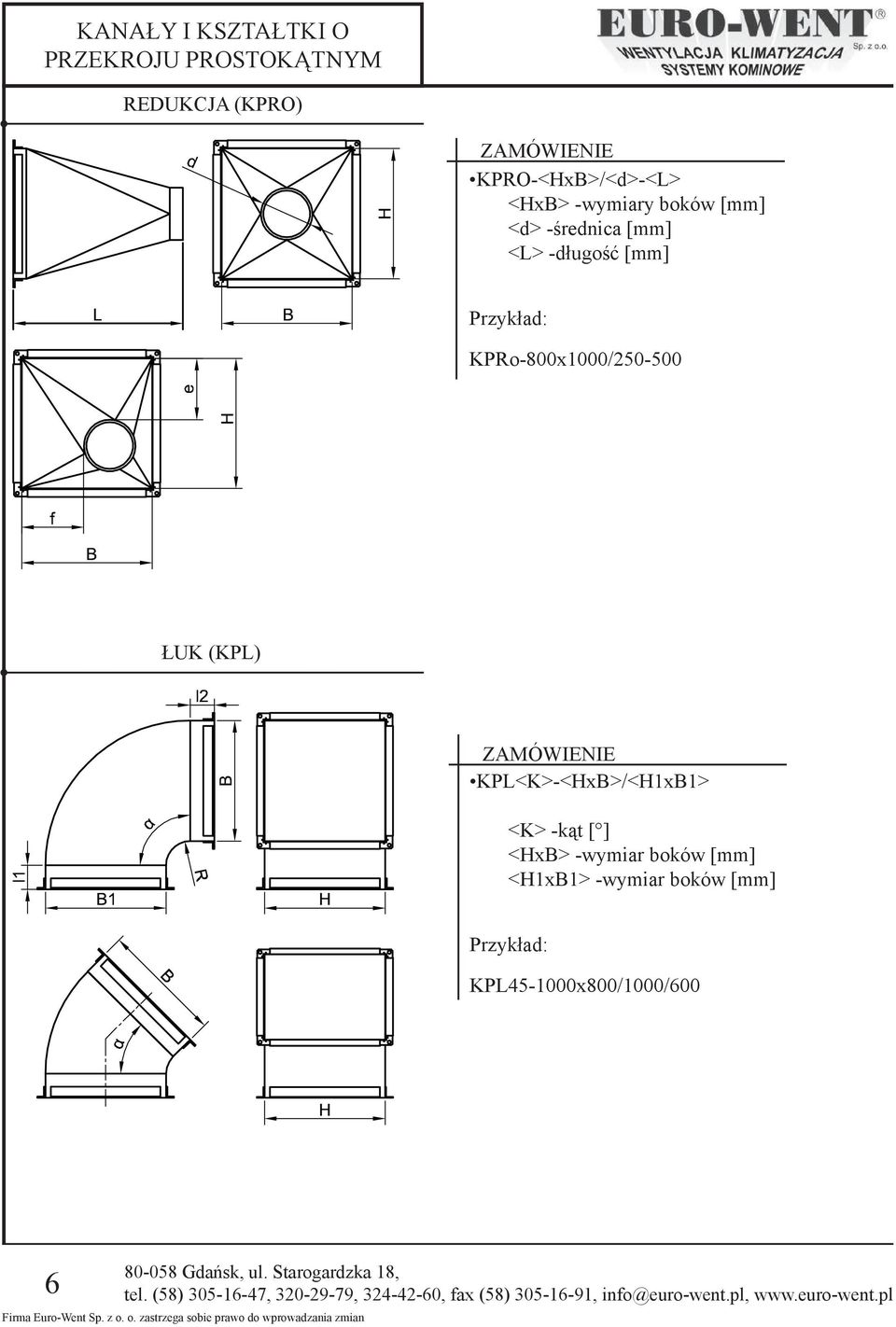 -długość KPRo-800x1000/250-500 ŁUK (KPL) KPL<K>-<HxB>/<H1xB1>