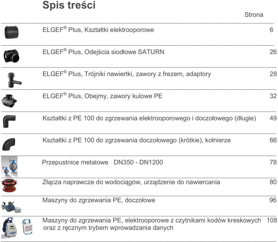 zgrzewania doczoowego (krótkie), konierze 66 Przepustnice metalowe DN350 - DN1200 78 Zcza naprawcze do wodocigów, urzdzenie do nawiercania 80