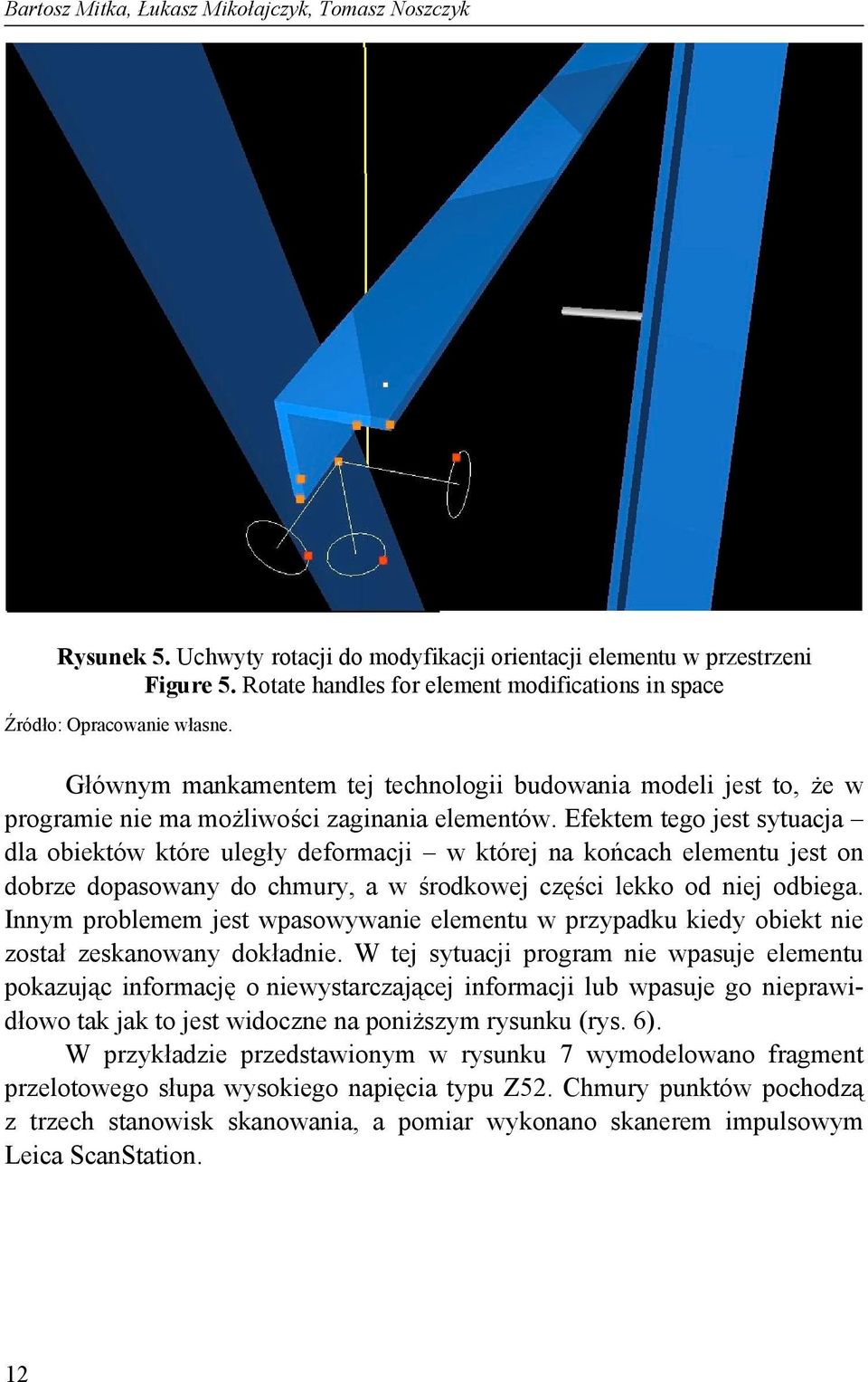 Efektem tego jest sytuacja dla obiektów które uległy deformacji w której na końcach elementu jest on dobrze dopasowany do chmury, a w środkowej części lekko od niej odbiega.