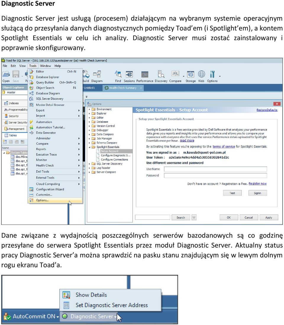 Diagnostic Server musi zostać zainstalowany i poprawnie skonfigurowany.