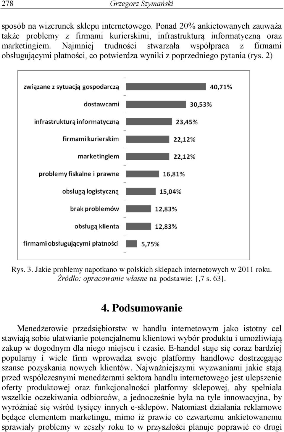 Jakie problemy napotkano w polskich sklepach internetowych w 2011 roku. Źródło: opracowanie własne na podstawie: [,7 s. 63]. 4.