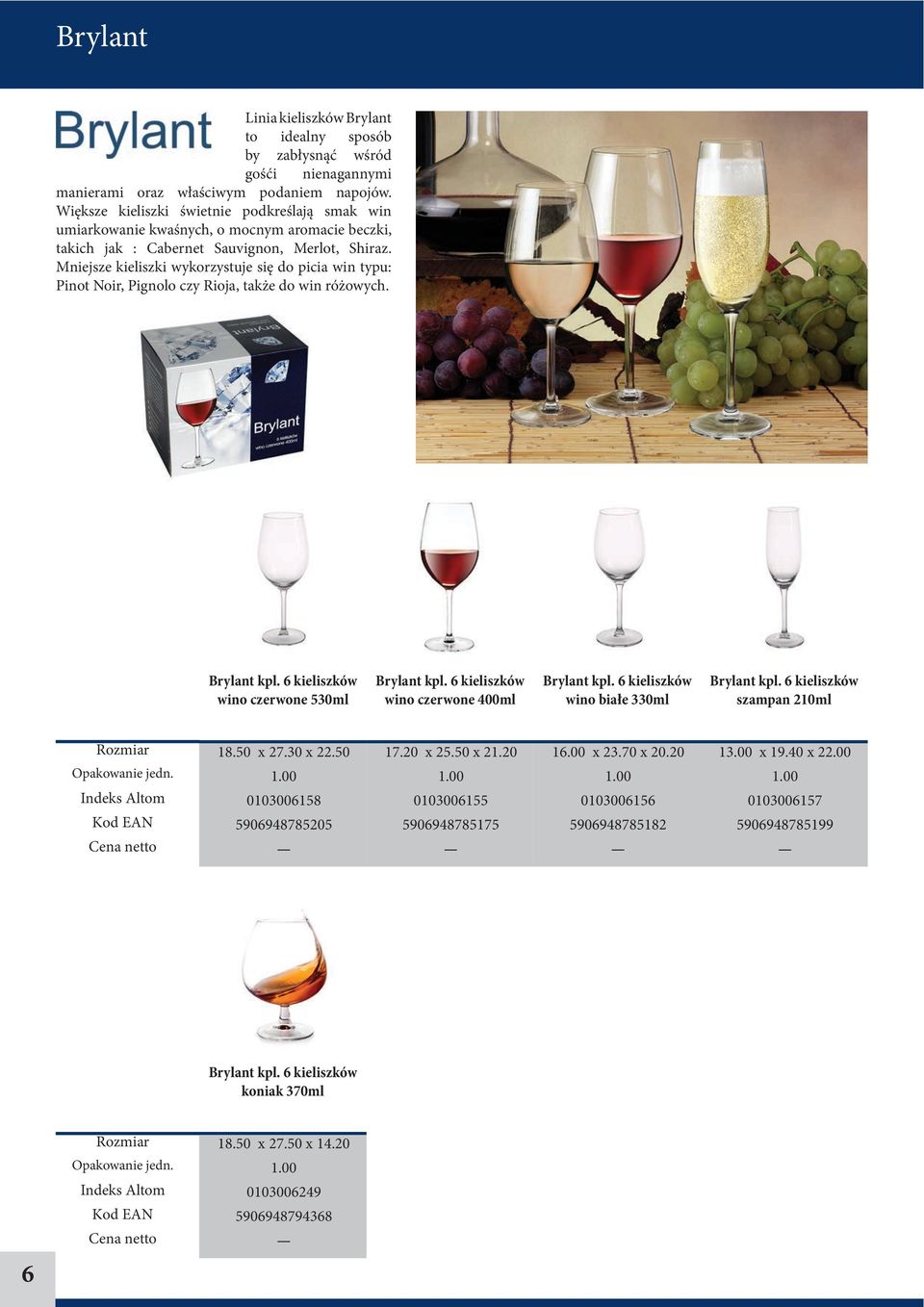 Mniejsze kieliszki wykorzystuje się do picia win typu: Pinot Noir, Pignolo czy Rioja, także do win różowych. Brylant kpl. 6 kieliszków wino czerwone 530ml Brylant kpl.