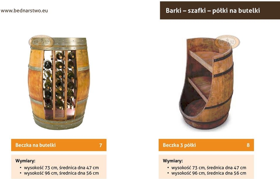 Beczka 3 półki 8 wysokość 73 cm, średnica dna 47 cm