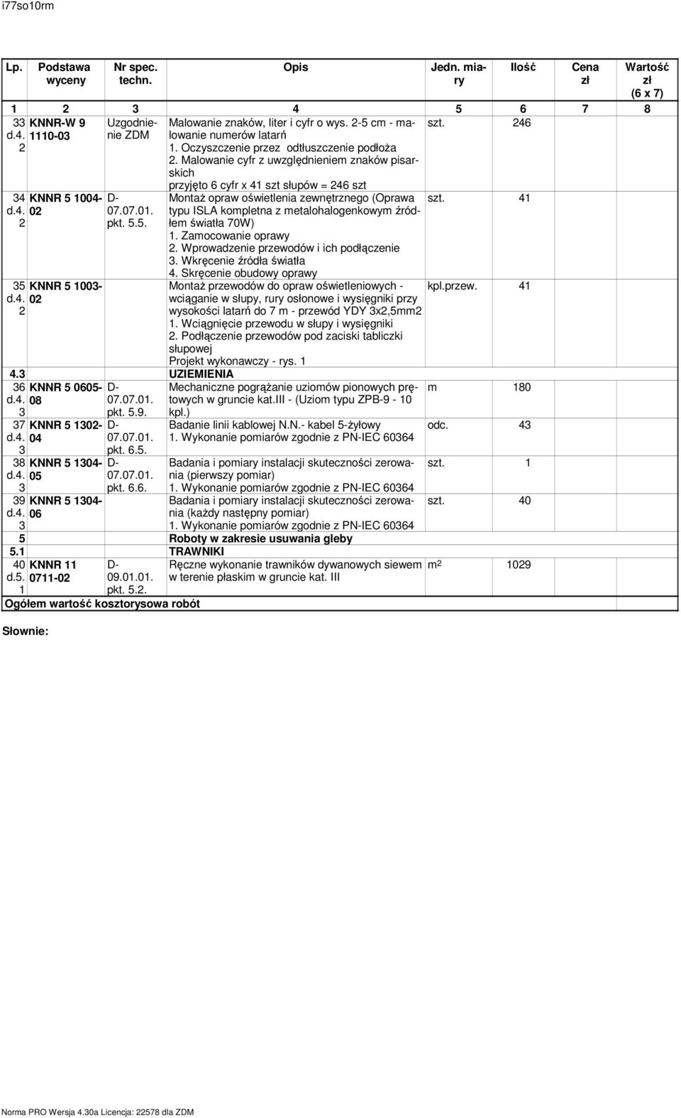 4 KNNR 5 004-0 07.07.0. pkt. 5.5. 5 KNNR 5 00-0 4. UZIEMIENIA KNNR 5 060