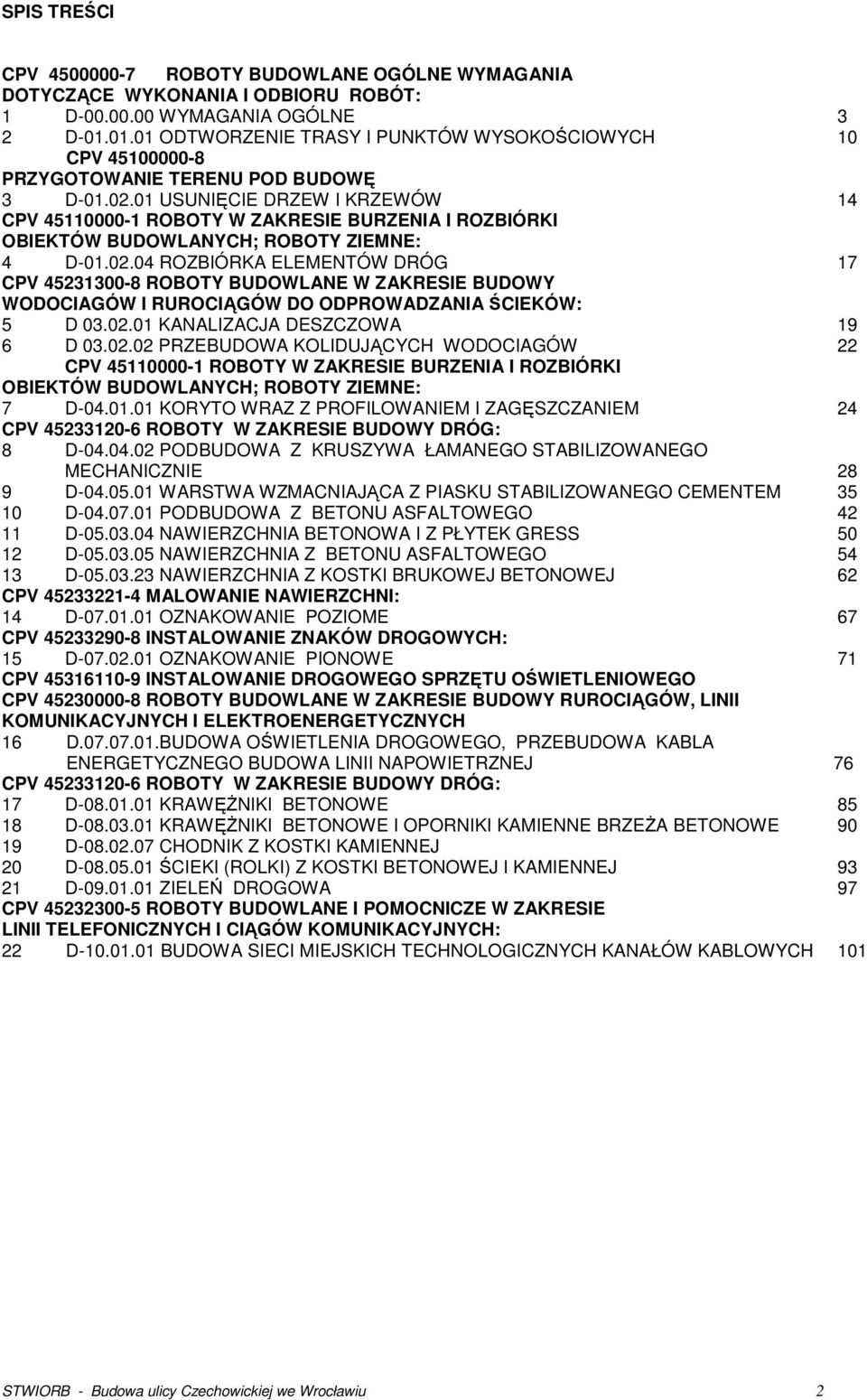 01 USUNIĘCIE DRZEW I KRZEWÓW 14 CPV 45110000-1 ROBOTY W ZAKRESIE BURZENIA I ROZBIÓRKI OBIEKTÓW BUDOWLANYCH; ROBOTY ZIEMNE: 4 D-01.02.