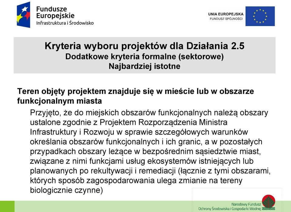 obszarów funkcjonalnych należą obszary ustalone zgodnie z Projektem Rozporządzenia Ministra Infrastruktury i Rozwoju w sprawie szczegółowych warunków określania obszarów