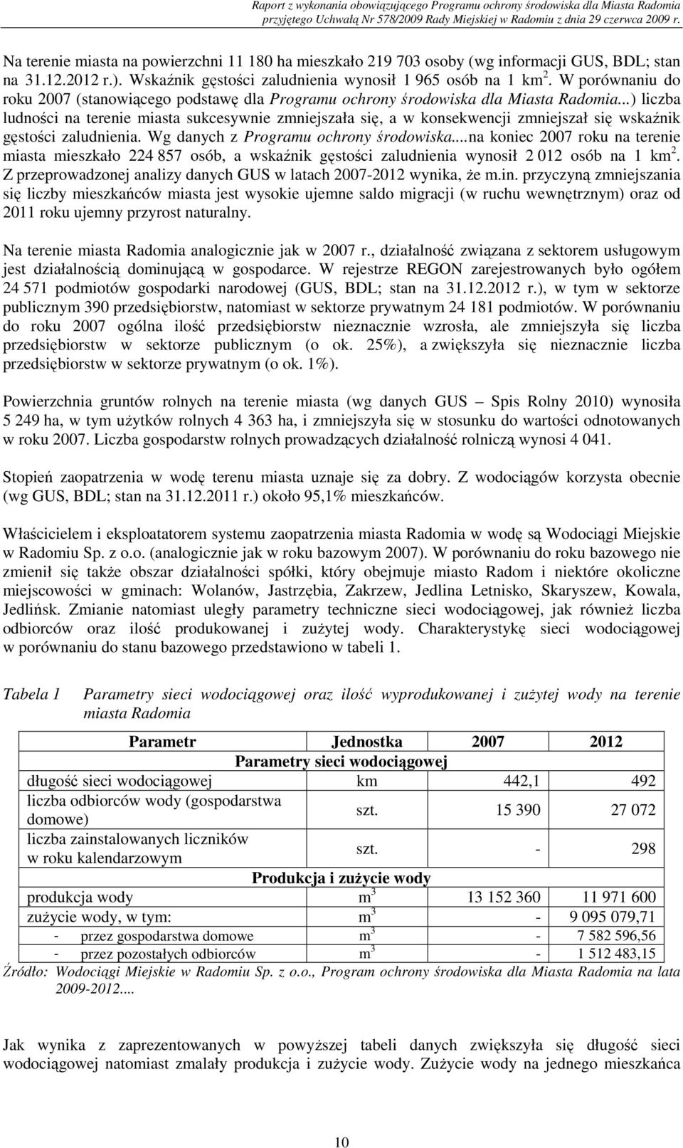 ..) liczba ludności na terenie miasta sukcesywnie zmniejszała się, a w konsekwencji zmniejszał się wskaźnik gęstości zaludnienia. Wg danych z Programu ochrony środowiska.