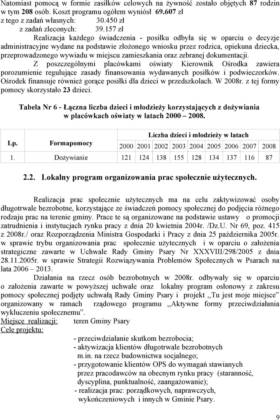 miejscu zamieszkania oraz zebranej dokumentacji. Z poszczególnymi placówkami oświaty Kierownik Ośrodka zawiera porozumienie regulujące zasady finansowania wydawanych posiłków i podwieczorków.