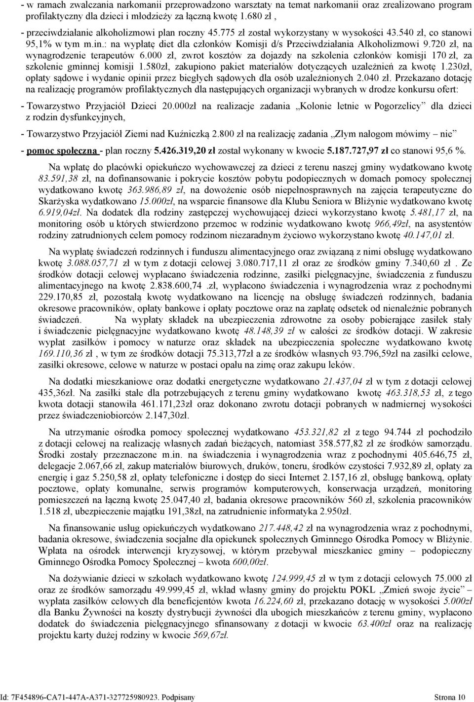 : na wypłatę diet dla członków Komisji d/s Przeciwdziałania Alkoholizmowi 9.720 zł, na wynagrodzenie terapeutów 6.