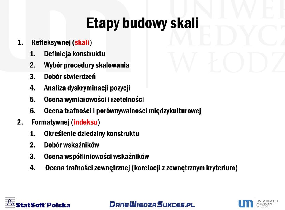 Ocena trafności i porównywalności międzykulturowej 2. Formatywnej (indeksu) 1.