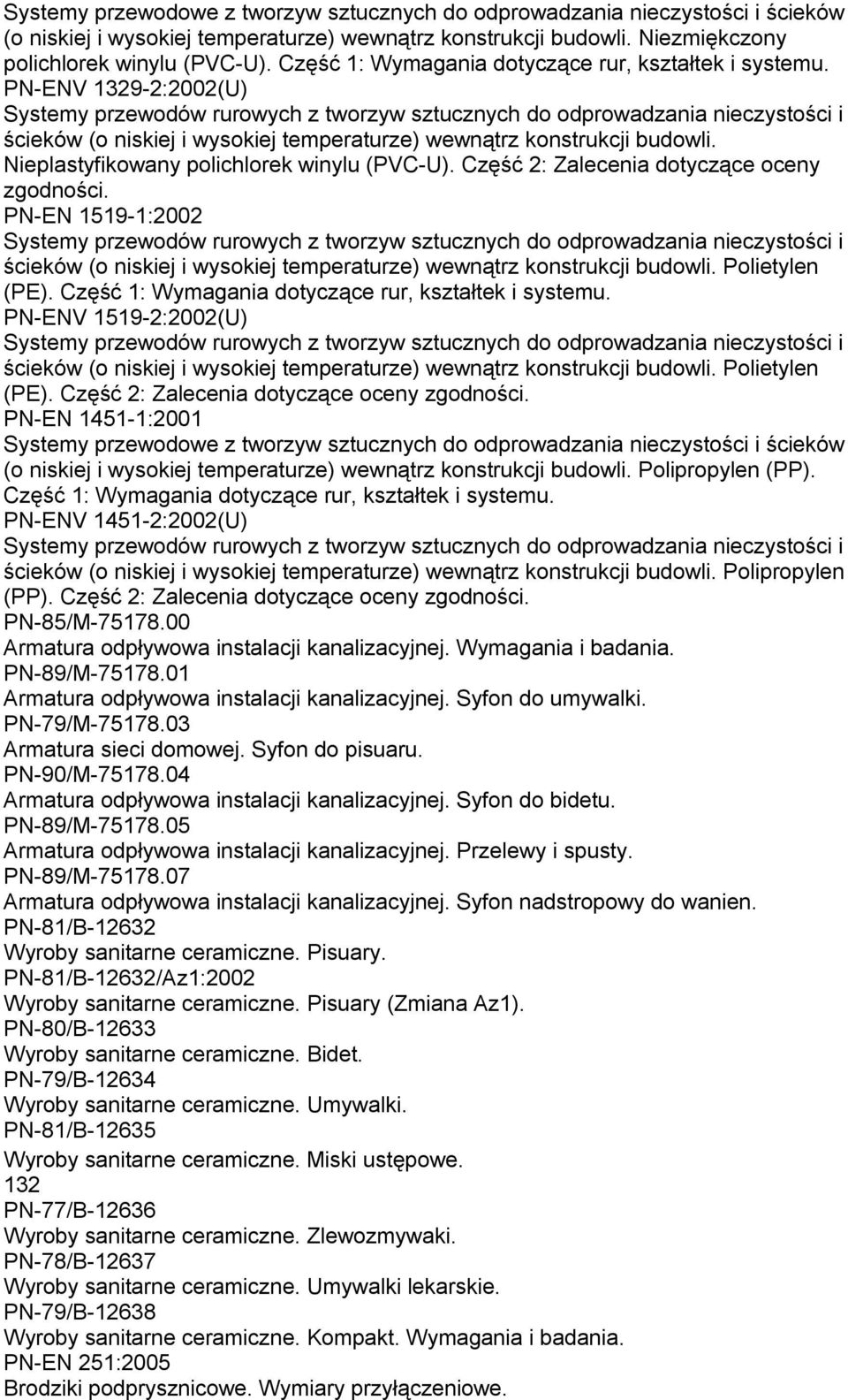 PN-ENV 1329-2:2002(U) Systemy przewodów rurowych z tworzyw sztucznych do odprowadzania nieczystości i ścieków (o niskiej i wysokiej temperaturze) wewnątrz konstrukcji budowli.