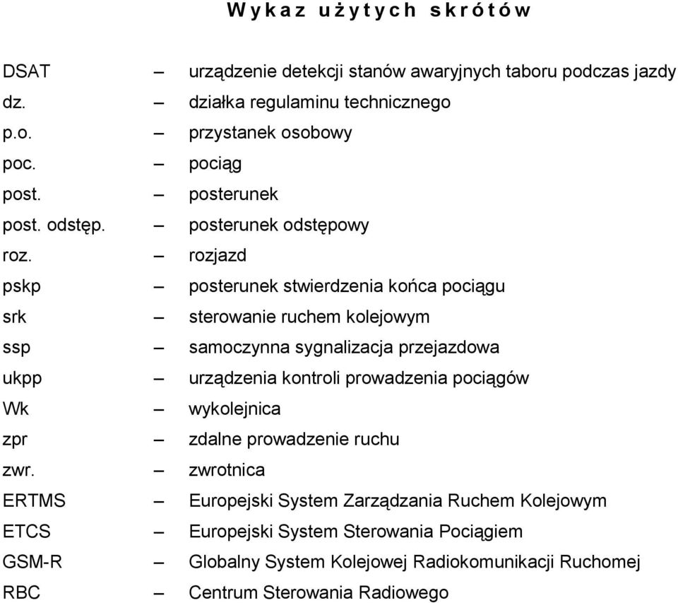 rozjazd pskp posterunek stwierdzenia końca pociągu srk sterowanie ruchem kolejowym ssp samoczynna sygnalizacja przejazdowa ukpp urządzenia kontroli prowadzenia