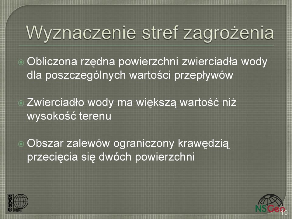 ma większą wartość niż wysokość terenu Obszar zalewów