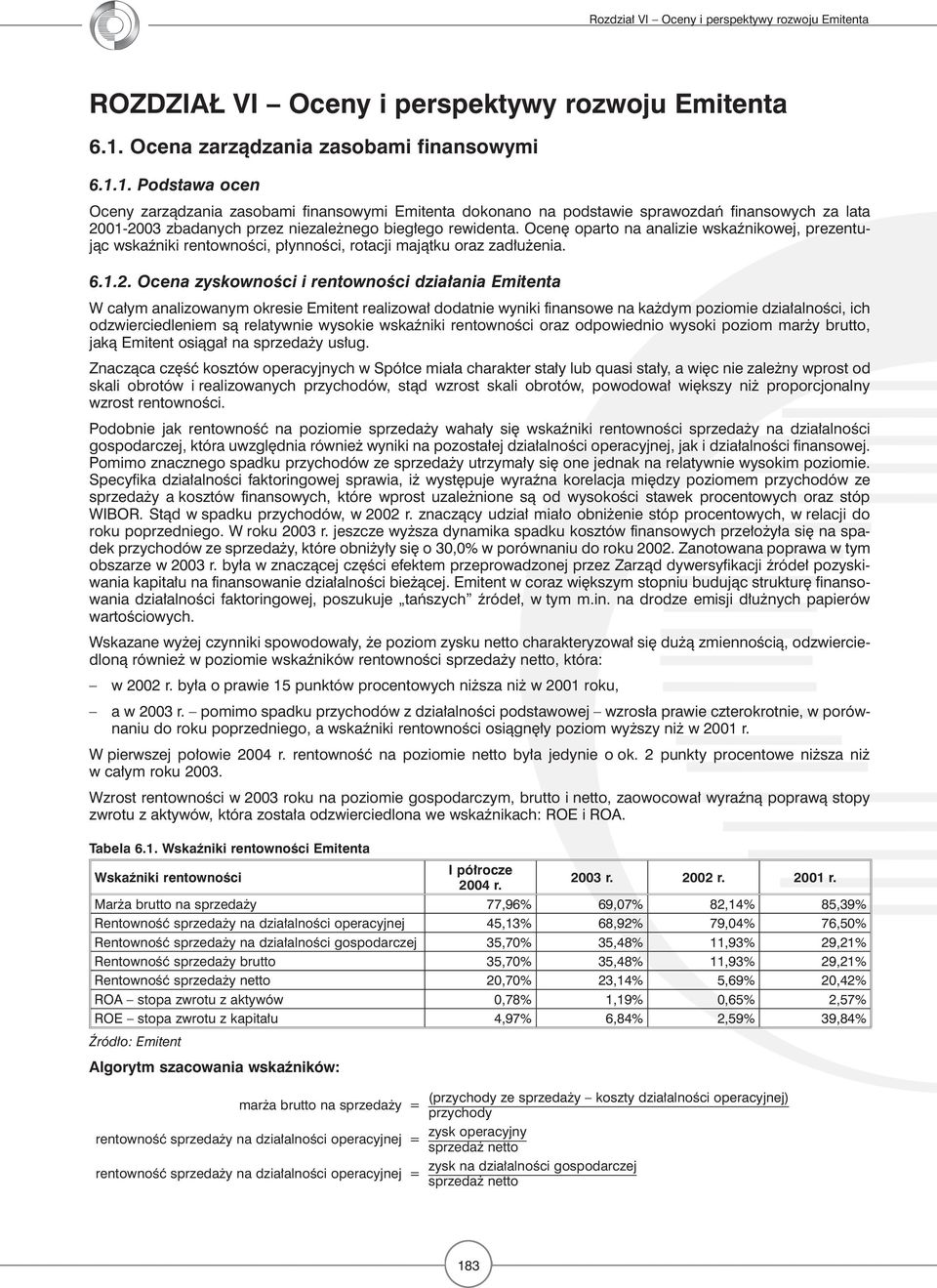 1. Podstawa ocen Oceny zarządzania zasobami finansowymi Emitenta dokonano na podstawie sprawozdań finansowych za lata 2001-2003 zbadanych przez niezależnego biegłego rewidenta.