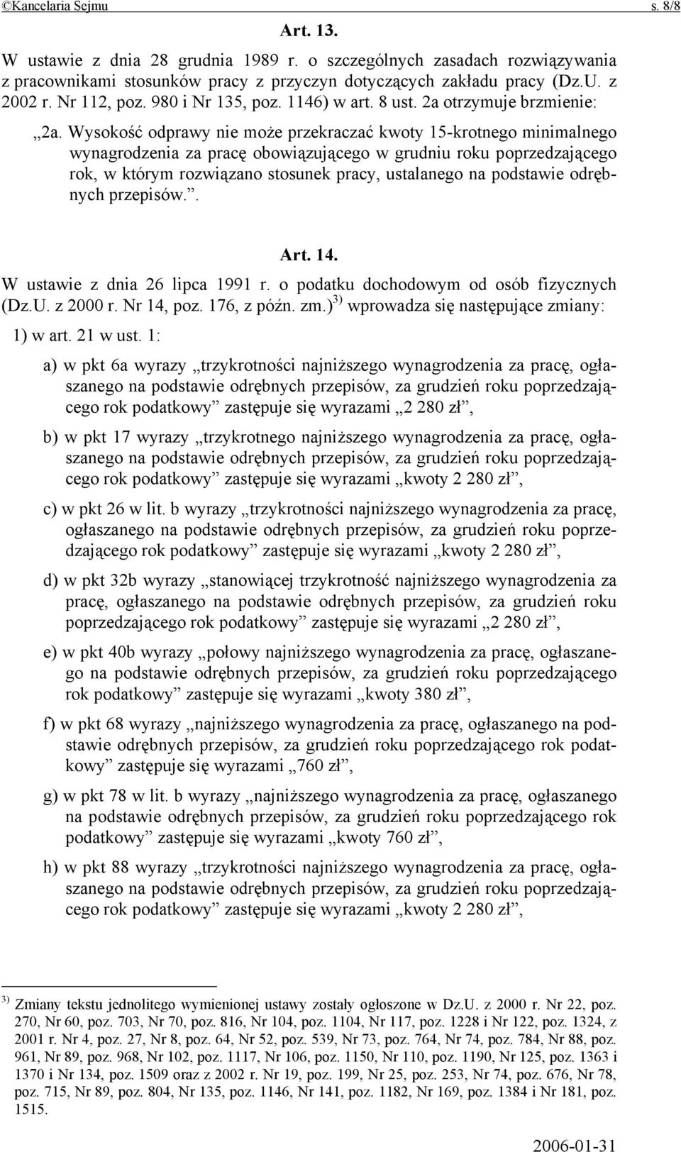 Wysokość odprawy nie może przekraczać kwoty 15-krotnego minimalnego wynagrodzenia za pracę obowiązującego w grudniu roku poprzedzającego rok, w którym rozwiązano stosunek pracy, ustalanego na