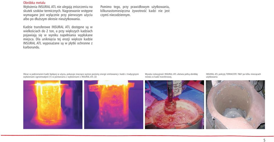 Kadzie transferowe INSURAL ATL dostępne są w wielkościach do 2 ton, a przy większych kadziach pojawiają się w wyniku napełniania wypłukane miejsca.