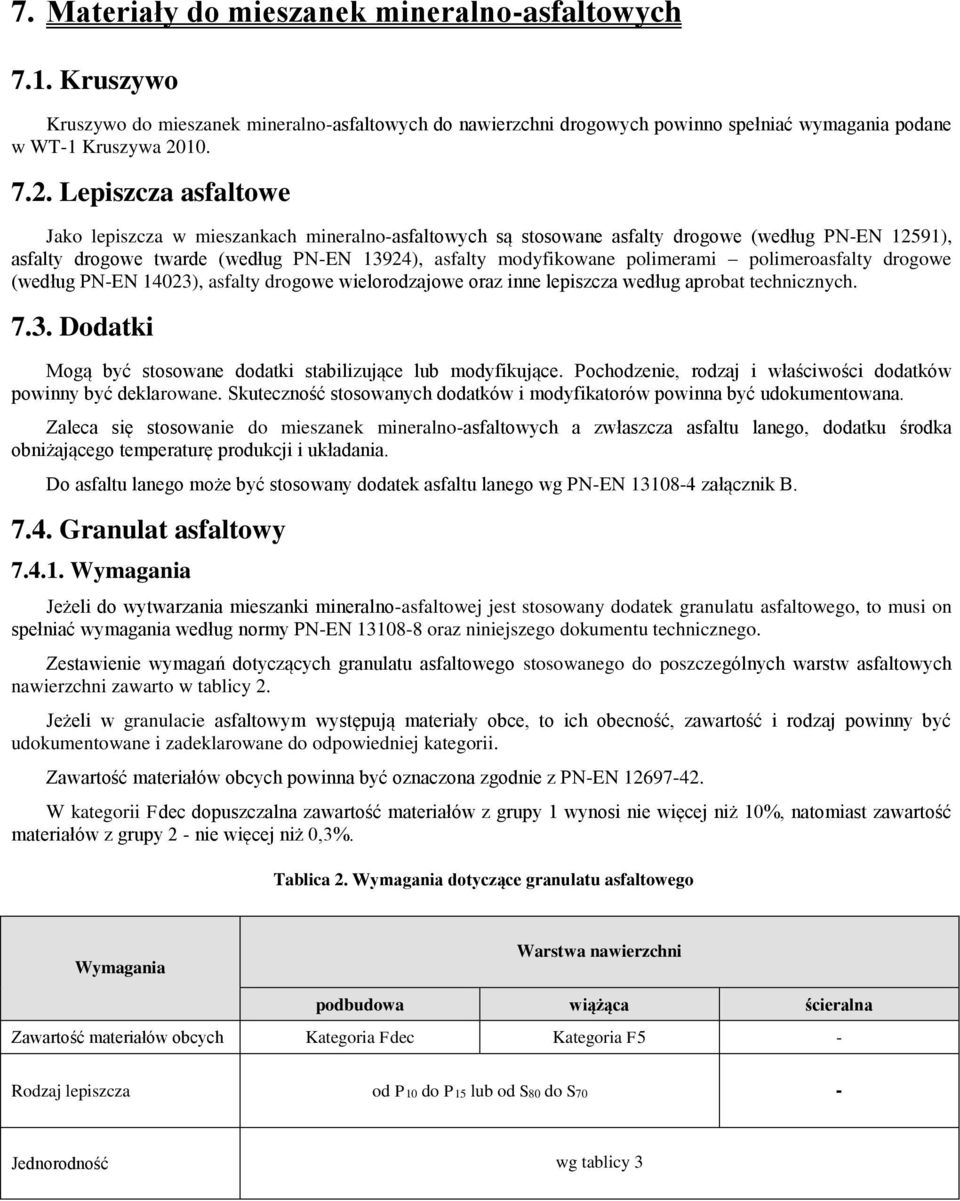 Lepiszcza asfaltowe Jako lepiszcza w mieszankach mineralno-asfaltowych są stosowane asfalty drogowe (według PN-EN 12591), asfalty drogowe twarde (według PN-EN 13924), asfalty modyfikowane polimerami